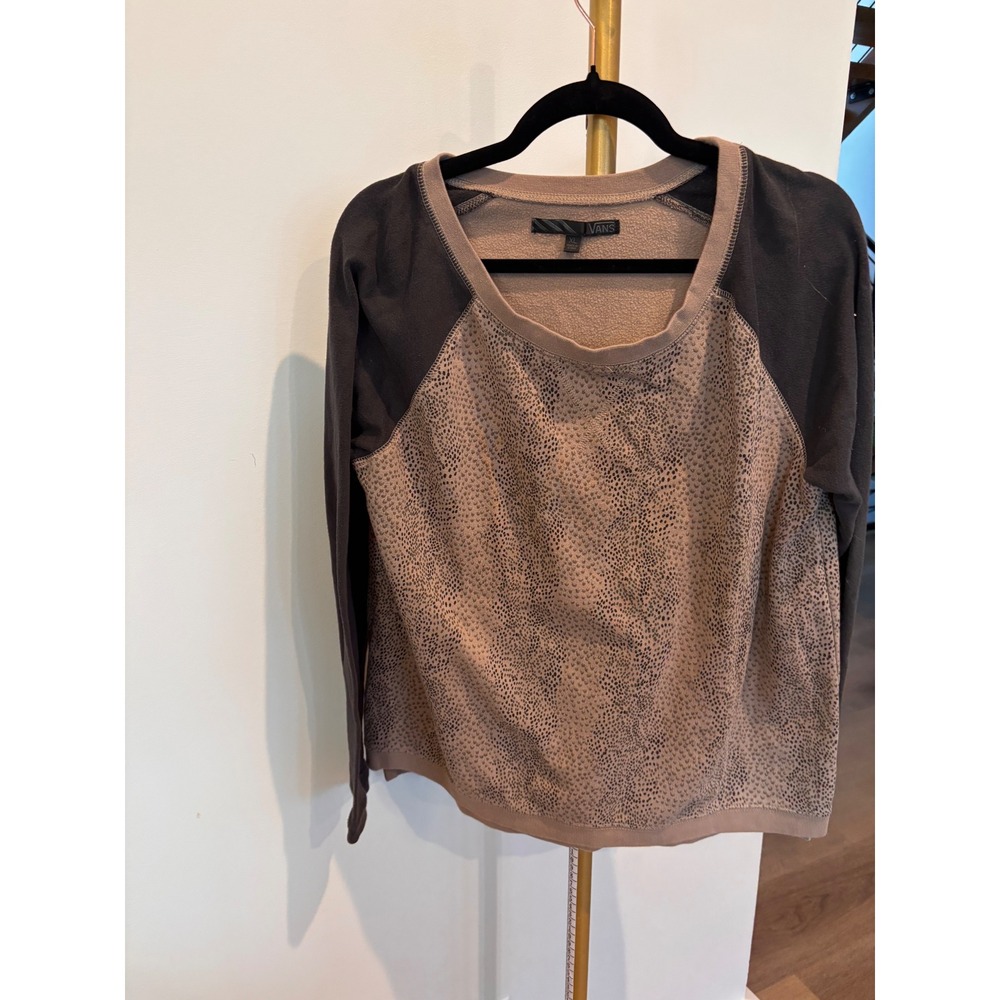 Vans Womens XL Tan Animal Print Raglan Long Sleeve Scoop Neck Sweatshirt